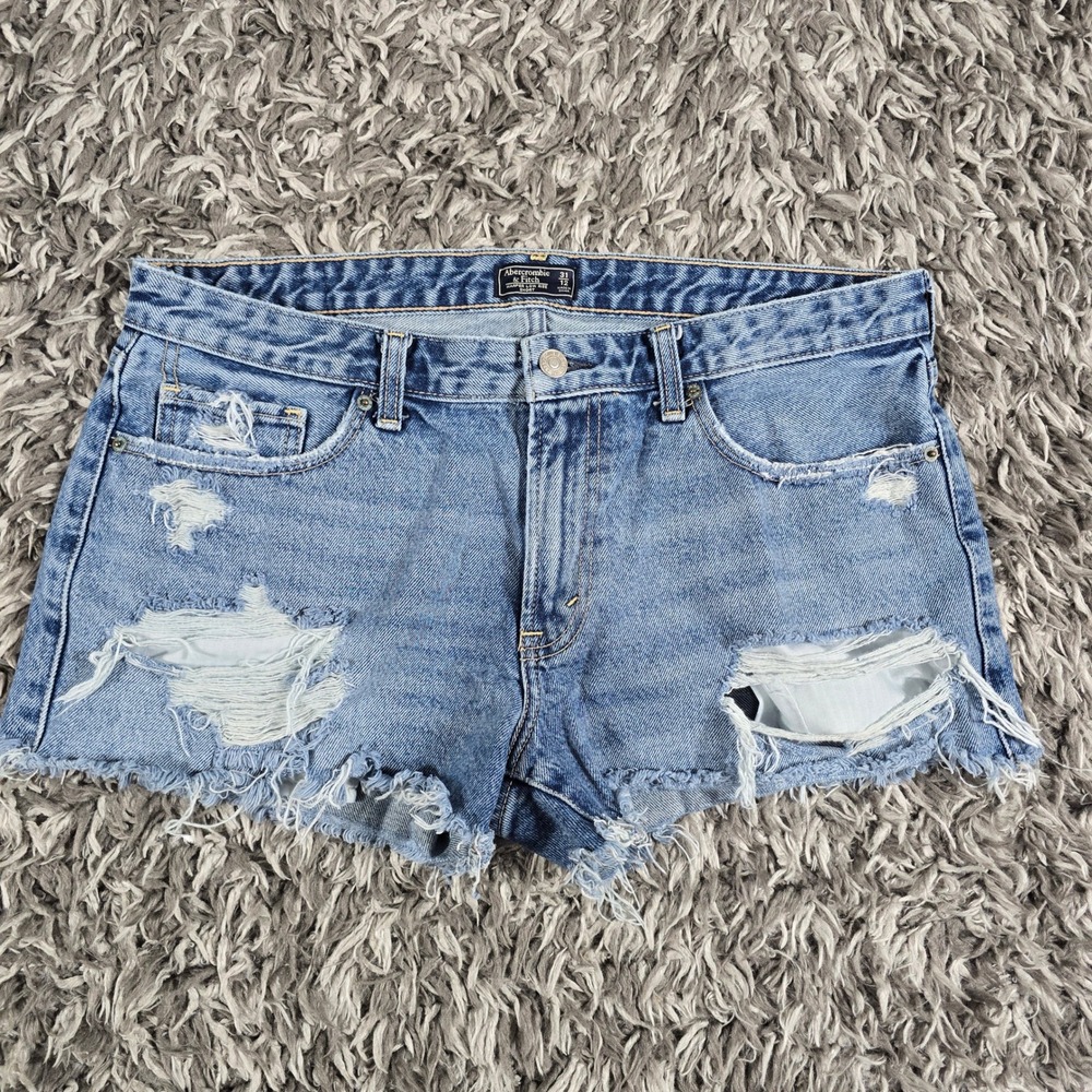 Abercrombie & Fitch Harper Low Rise Distressed Denim Shorts Blue Size 31 12
